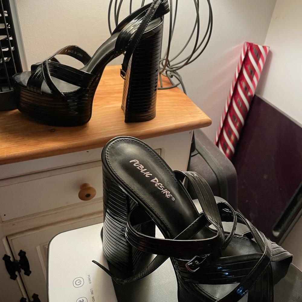 Public Desire Glossy Black Strappy Platforms